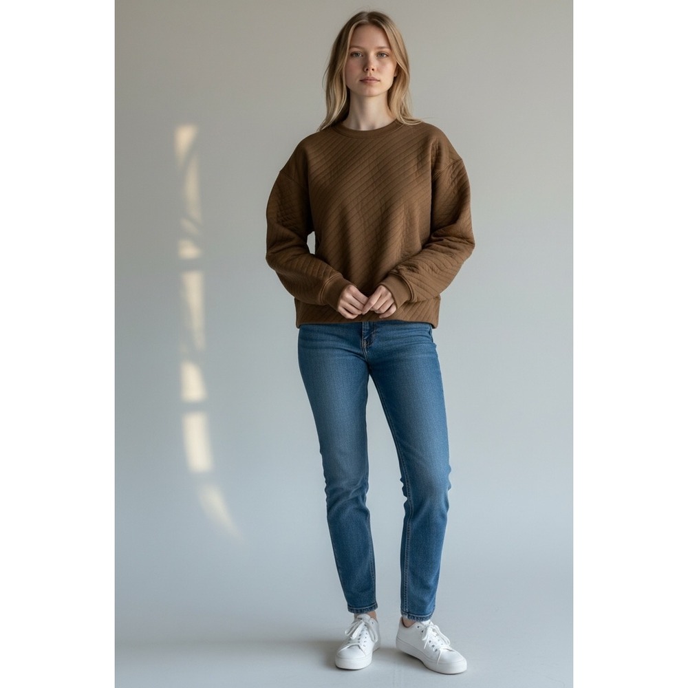Zella‎ Sweater XS oversized Brown Quilted Sweater